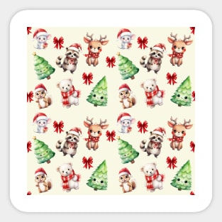 Pattern Christmas Woodland Charm - Cute Watercolor Animals Sticker